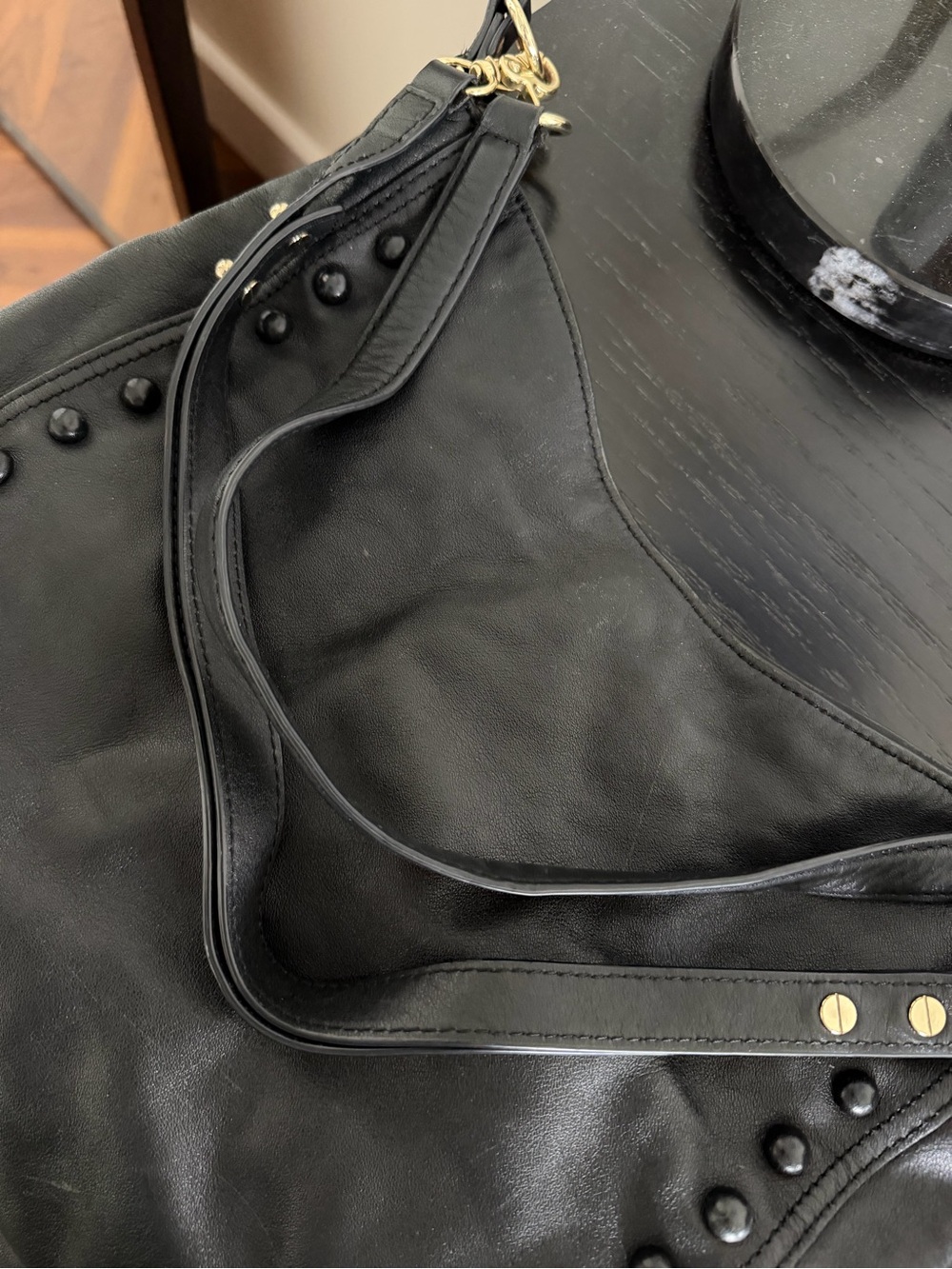 Loeffler Randall Black Leather Studded Shoulder Bag | classic everyday tote work - Picture 12 of 12